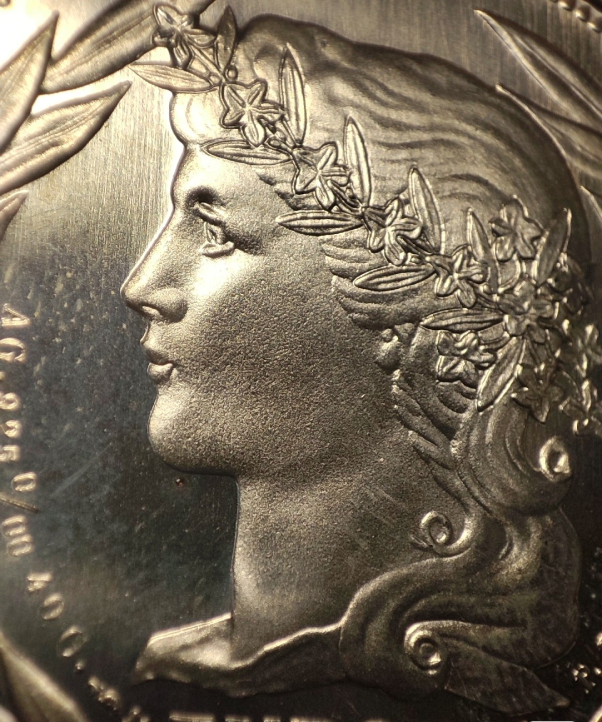 gush小明220721 法国玛丽安娜大银章40克925银 巴黎造币厂欧盟会议纪念，有点氧化非划痕