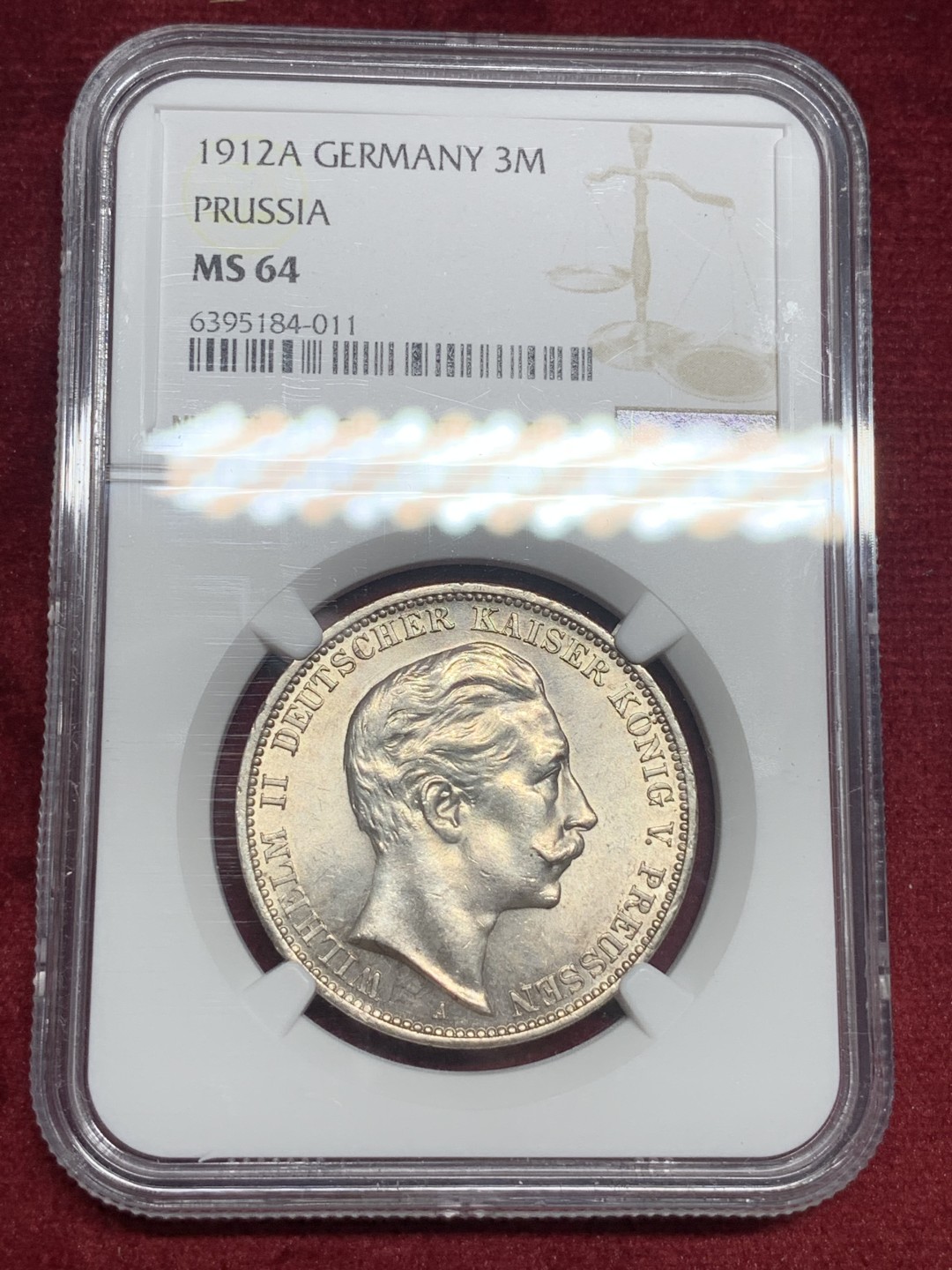 《竞宝斋》第76场-本周日，周一2场连拍（全场不限金额包邮） NGC-MS64 德国1912年 普鲁士威廉二世 3马克银币 原光好品 这样的东西现在也越来越贵