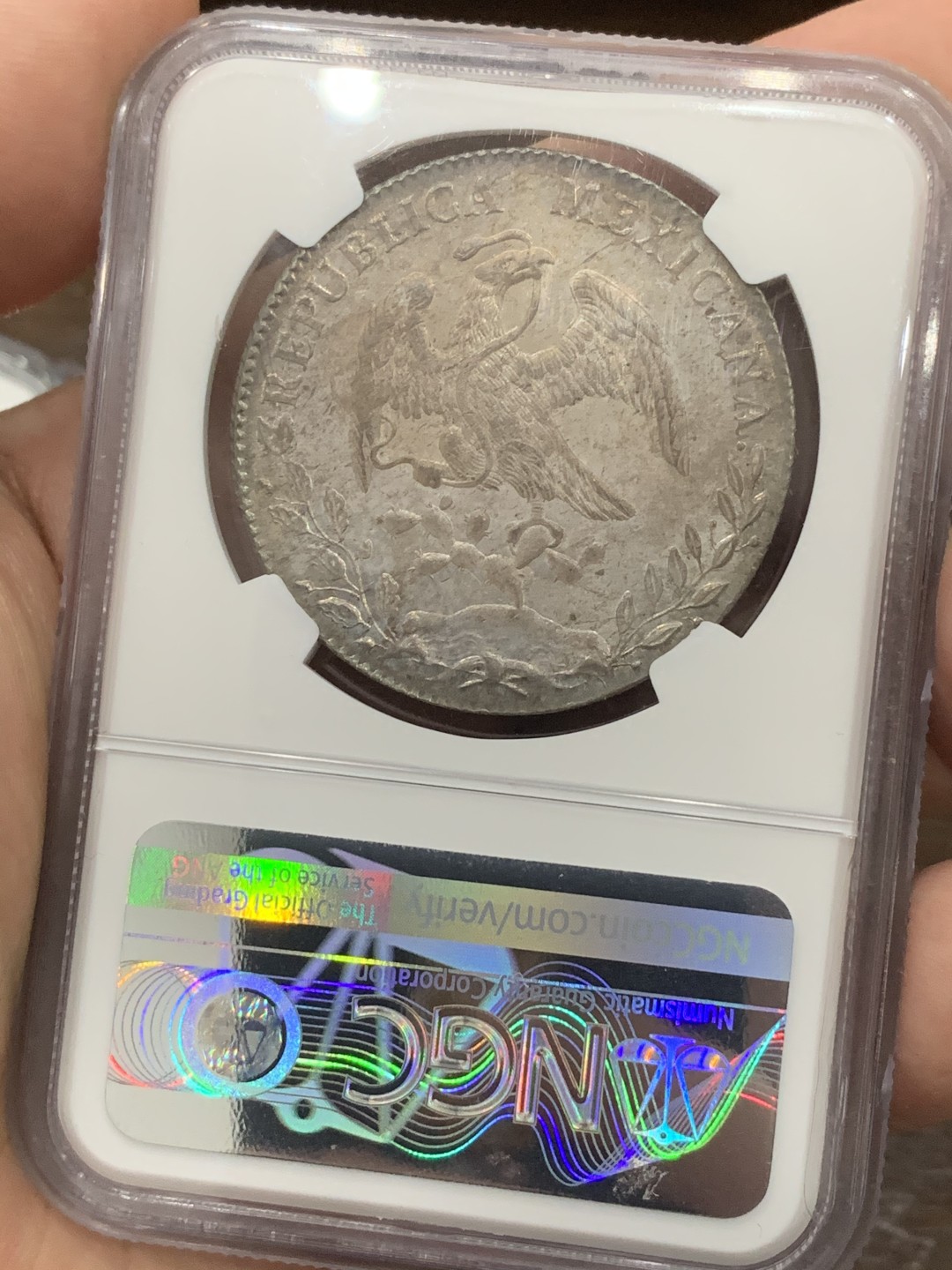 《竞宝斋》第76场-本周日，周一2场连拍（全场不限金额包邮） NGC MS63墨西哥1894年花边鹰洋8R银币 味道币一枚 底光 包浆 皆有