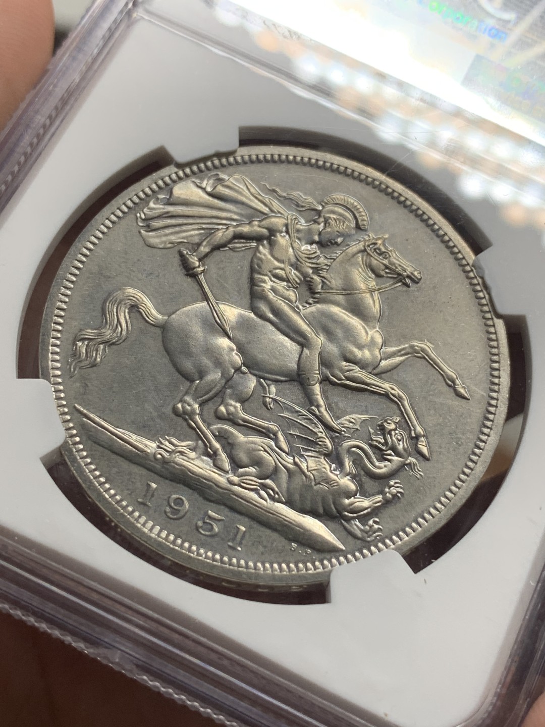 《竞宝斋》第76场-本周日，周一2场连拍（全场不限金额包邮） NGC PL62 英国 1951年乔治六世一克朗 光好品相好