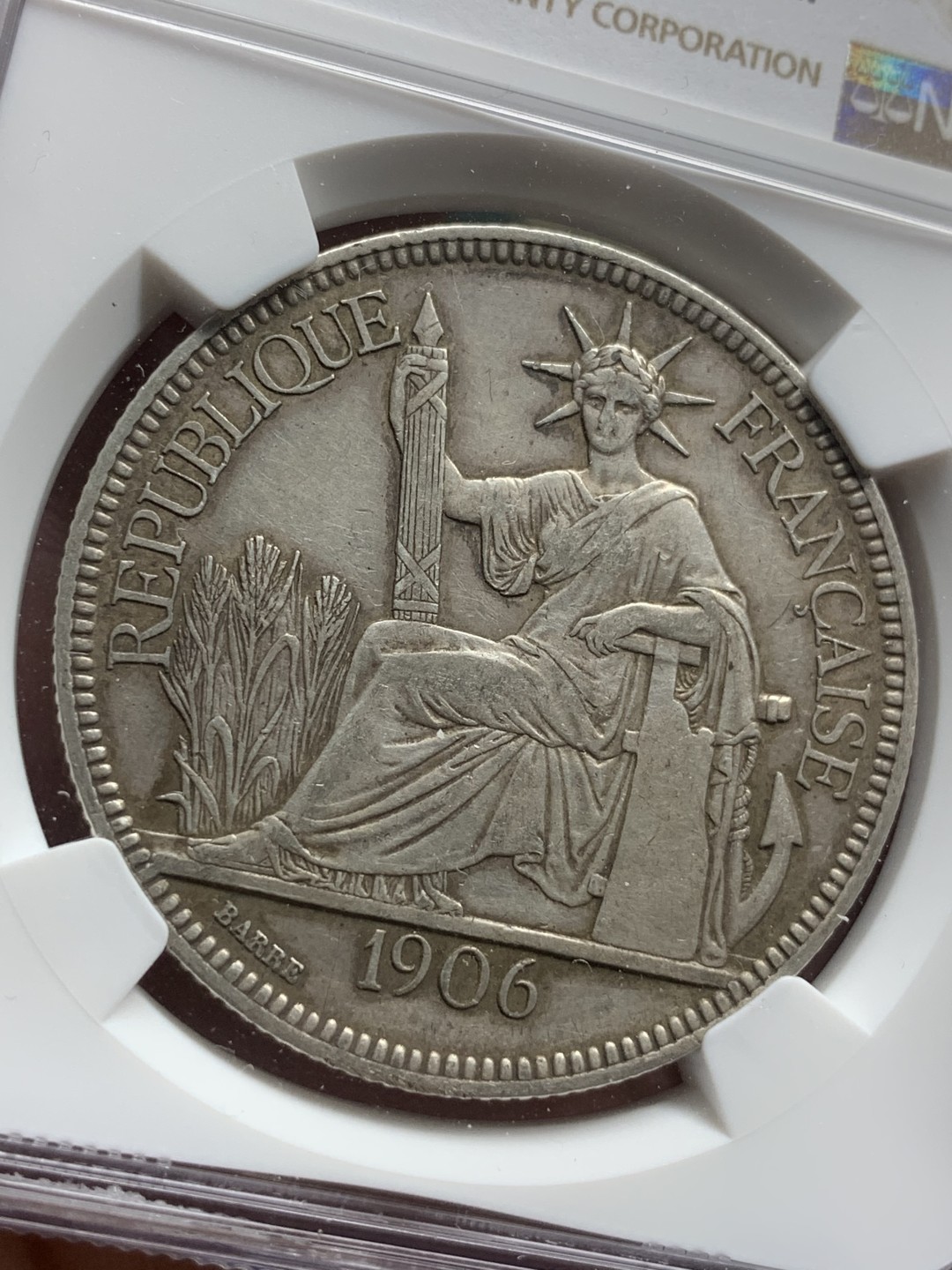 フランス領インドシナ銀貨 1ピアストル 1906年銘 貿易銀/Aマーク