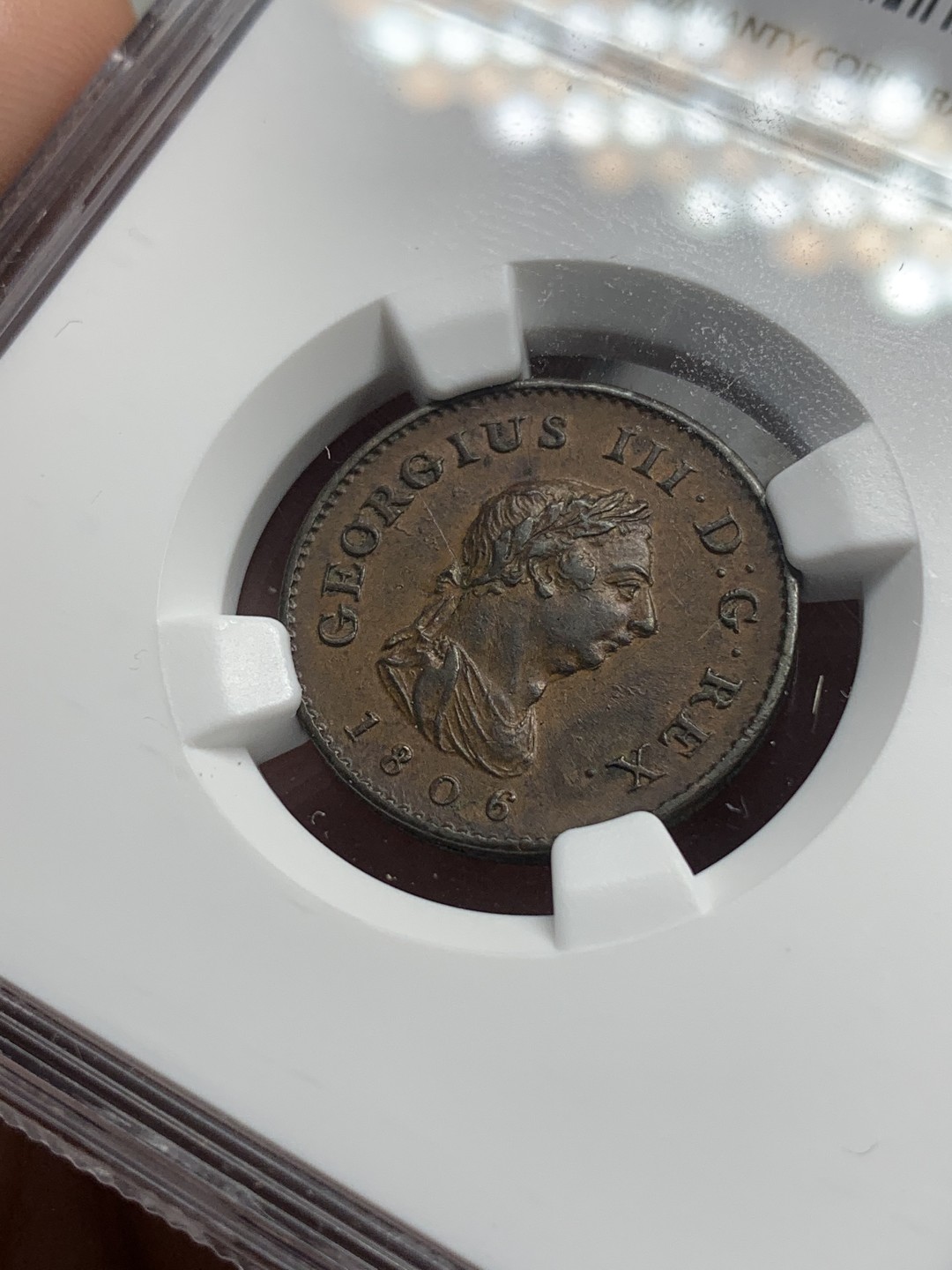 《竞宝斋》第76场-本周日，周一2场连拍（全场不限金额包邮） NGC-AU55BN 英国1806年1/4便士铜币 非常苛刻的严评 人像面高点几无损失