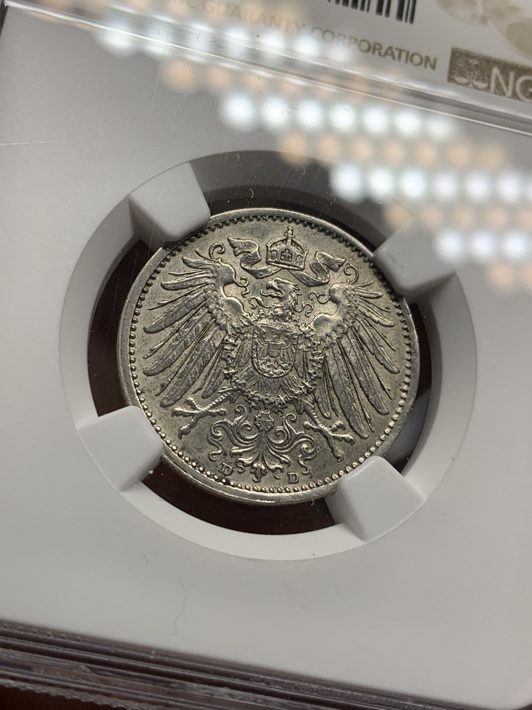 《竞宝斋》第76场-本周日，周一2场连拍（全场不限金额包邮） NGC-AU58 德国 1915年D厂 1马克 银币 细节清晰