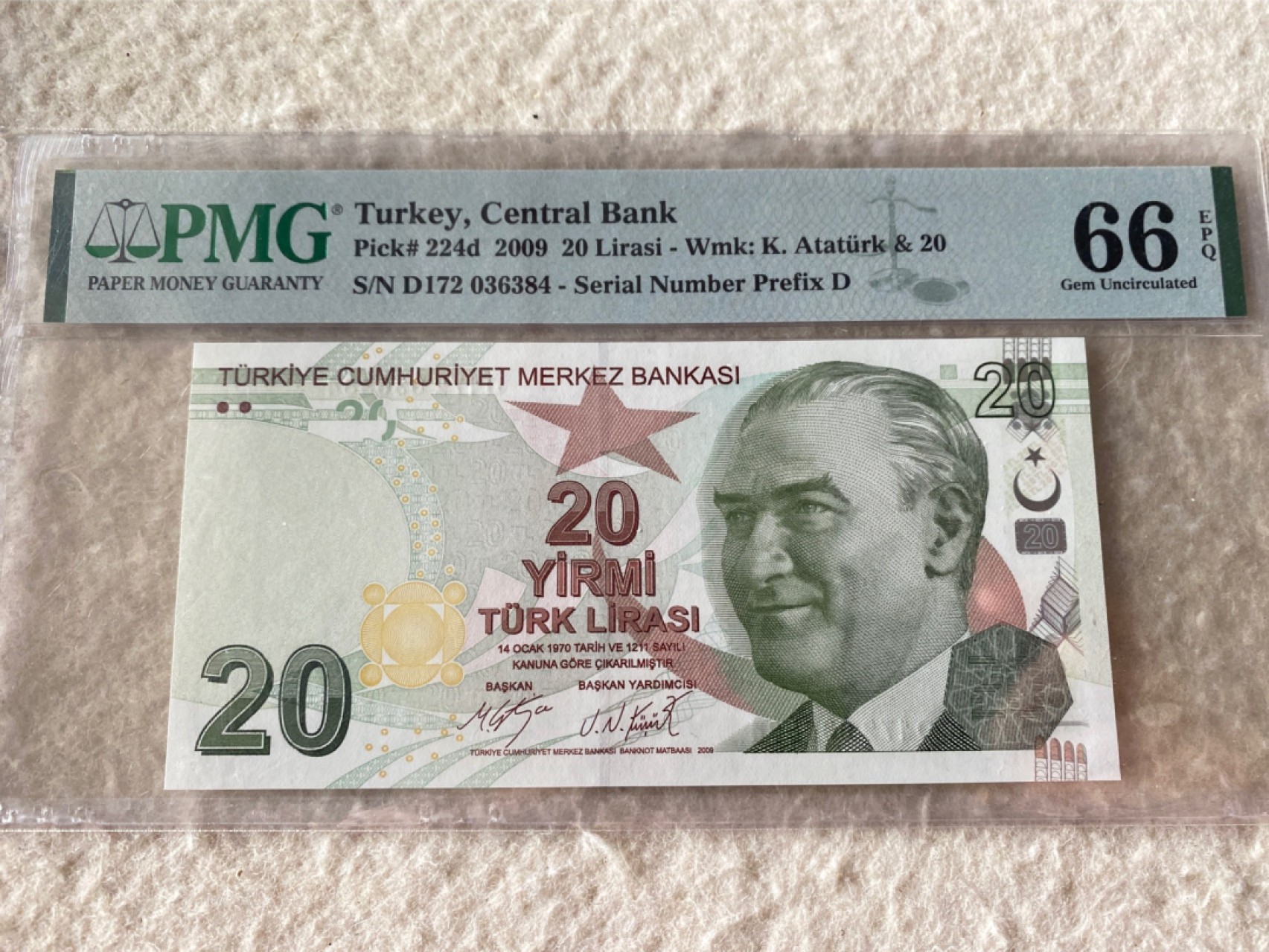 收藏联盟Quantum Auction 第177期拍卖 土耳其2009年20里拉 PMG66E 国父凯末尔