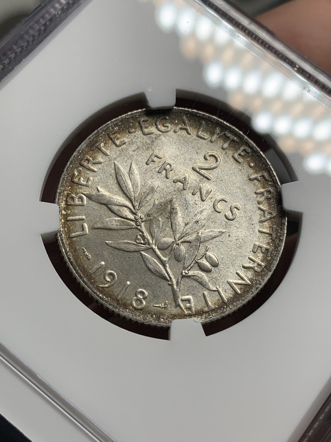 《竞宝斋》第76场-本周日，周一2场连拍（全场不限金额包邮） NGC-MS63 法国1918年 播种女神2法郎 银币 一流的好品