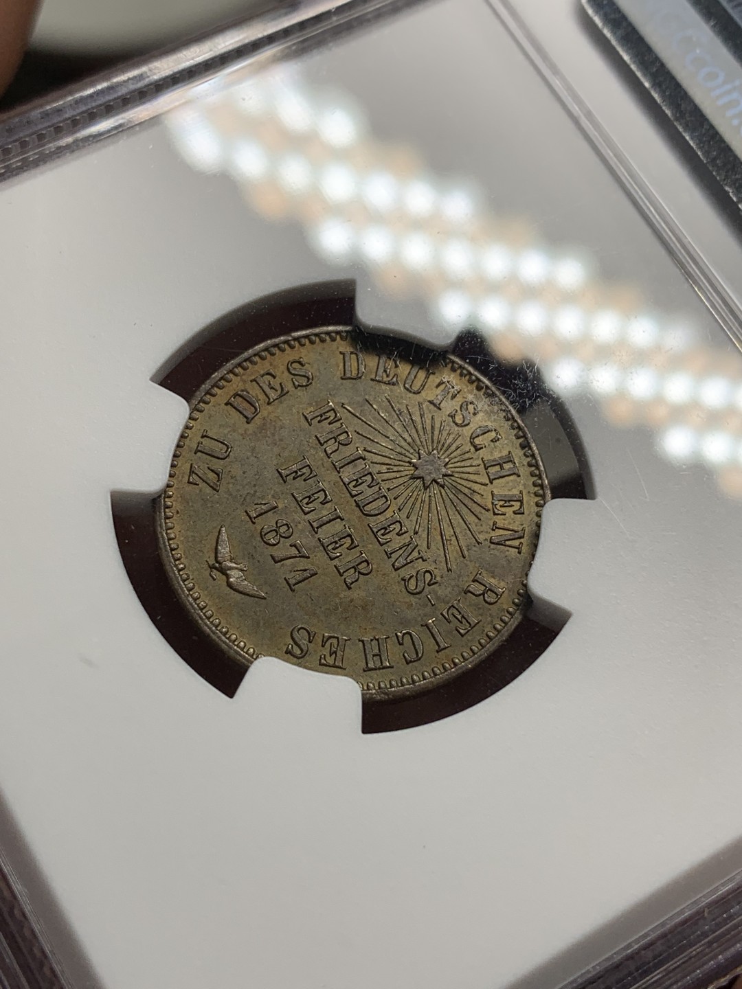 《竞宝斋》第76场-本周日，周一2场连拍（全场不限金额包邮） NGC-MS61BN  德国巴登1871年普法胜利双狮1K ，品很好明显低评很多