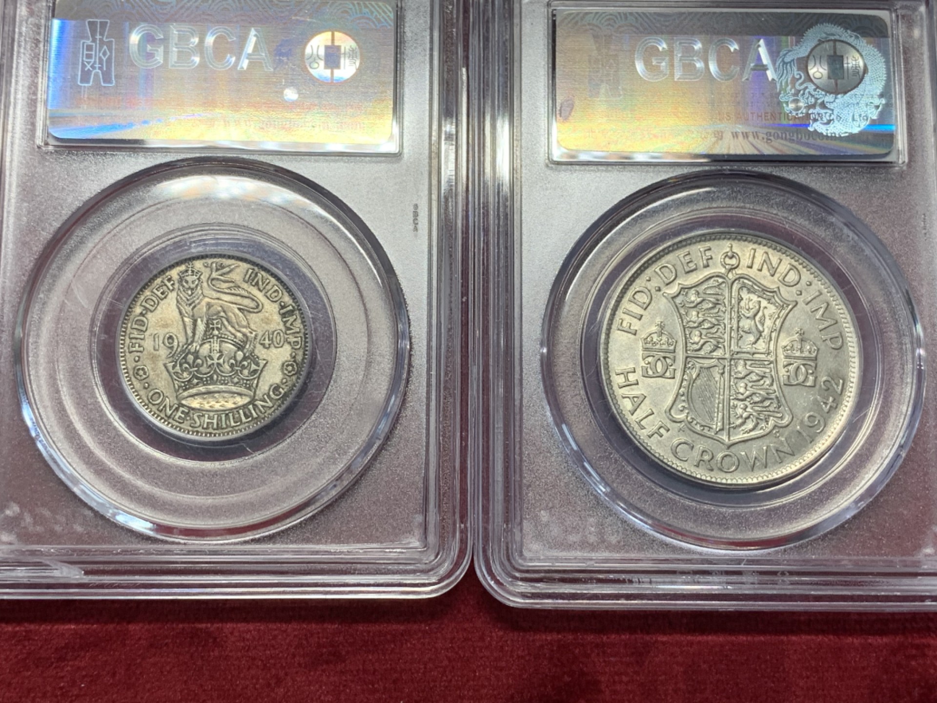 《竞宝斋》第76场-本周日，周一2场连拍（全场不限金额包邮） 英国 乔治六世银币3枚一组  先令，福林，半克朗 各一枚