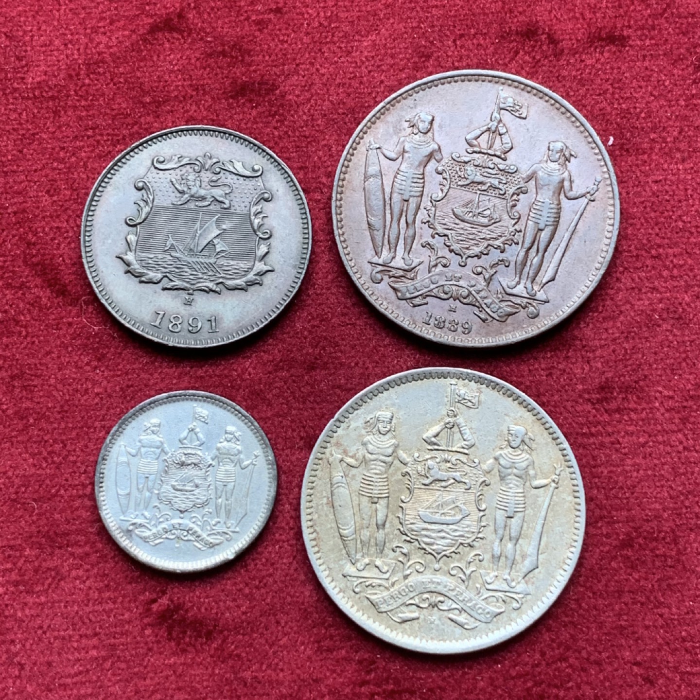 《竞宝斋》第76场-本周日，周一2场连拍（全场不限金额包邮） 北婆罗洲4枚  1891年1/2分，1889年1分，1941年5分，1941年25分（银）