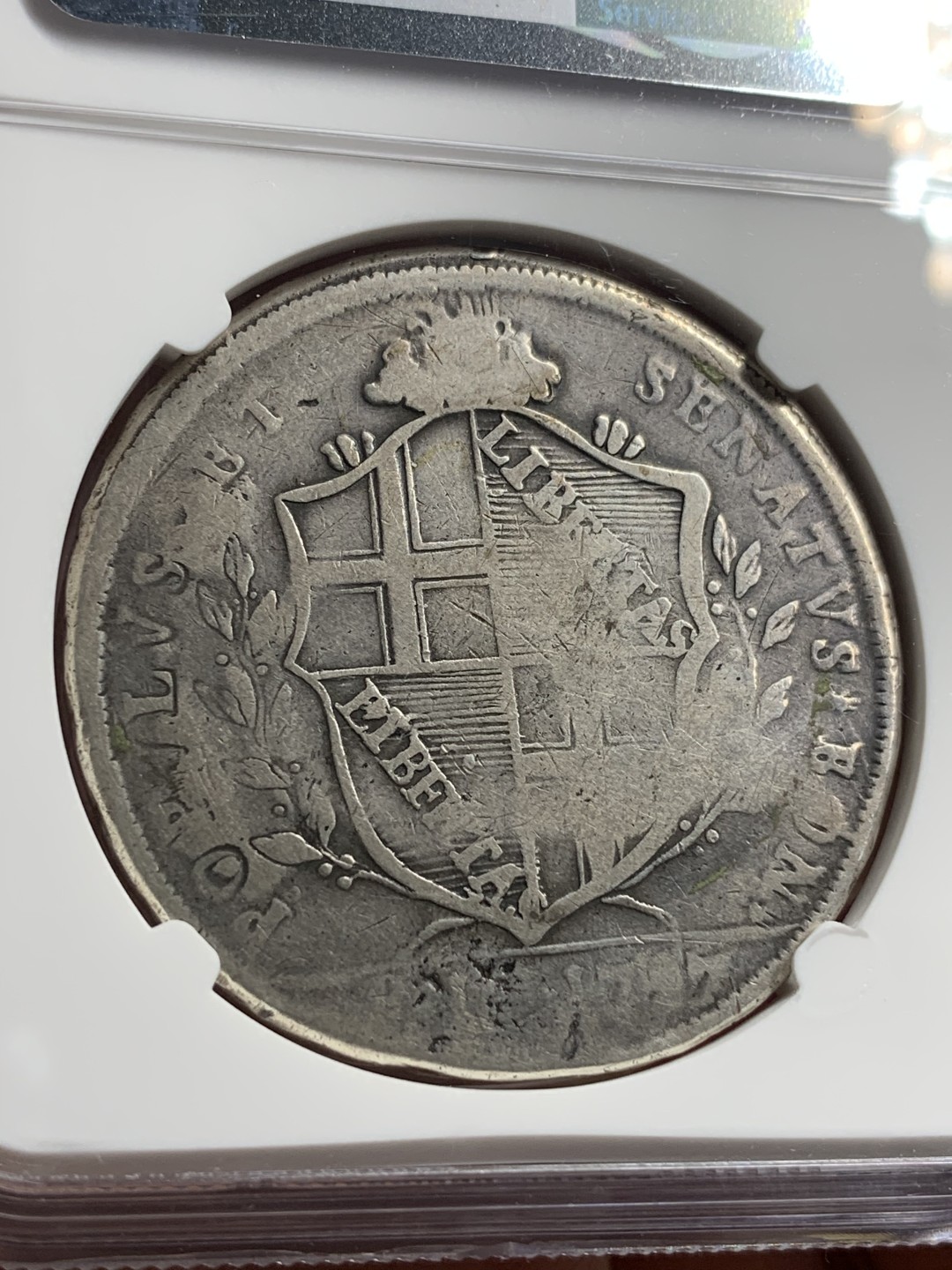 《竞宝斋》第76场-本周日，周一2场连拍（全场不限金额包邮） NGC-VF10 意大利博洛尼亚 1797年10宝利 圣母抱婴 大银币 稀少品种 难得出分