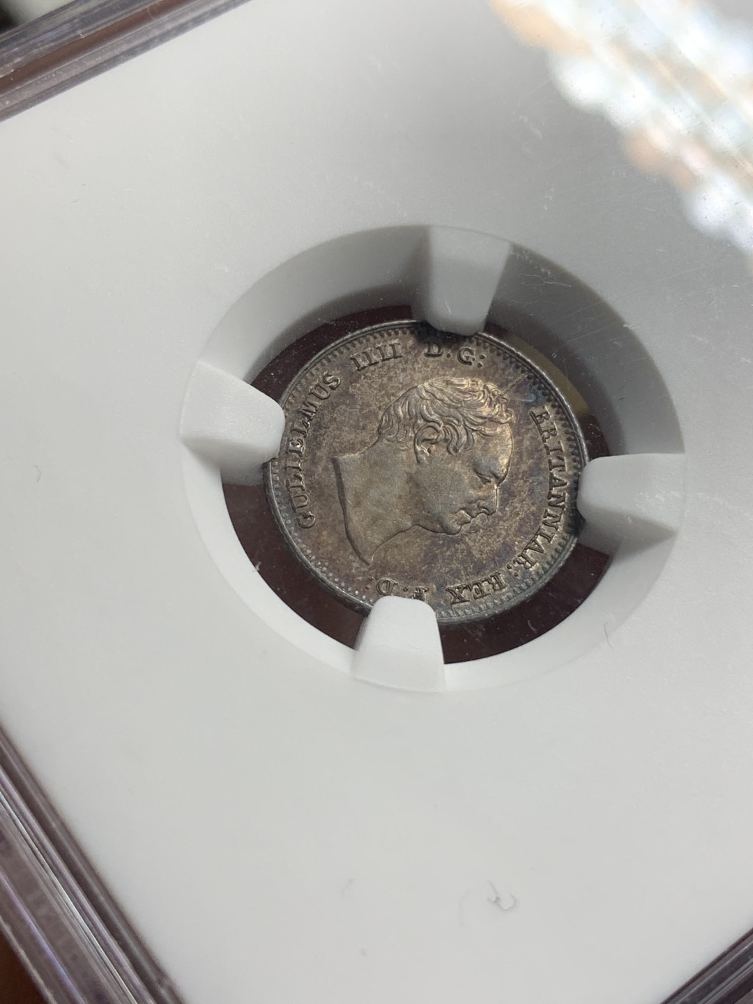 《竞宝斋》第76场-本周日，周一2场连拍（全场不限金额包邮） NGC-MS62 1836年英国 威廉四世 4便士银币 单枚成套 女神坐像版，主要用于英属圭亚那 双面五彩