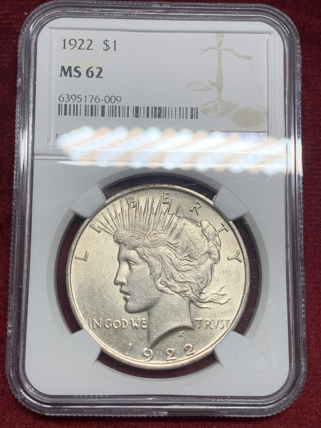 《竞宝斋》第76场-本周日，周一2场连拍（全场不限金额包邮） NGC-MS62 美国 1922年和平一元 大银币 一流品相