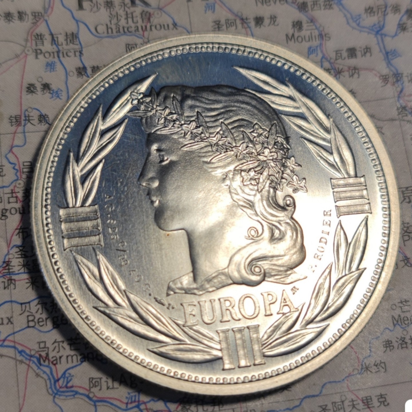 gush小明220721 法国玛丽安娜大银章40克925银 巴黎造币厂欧盟会议纪念，有点氧化非划痕