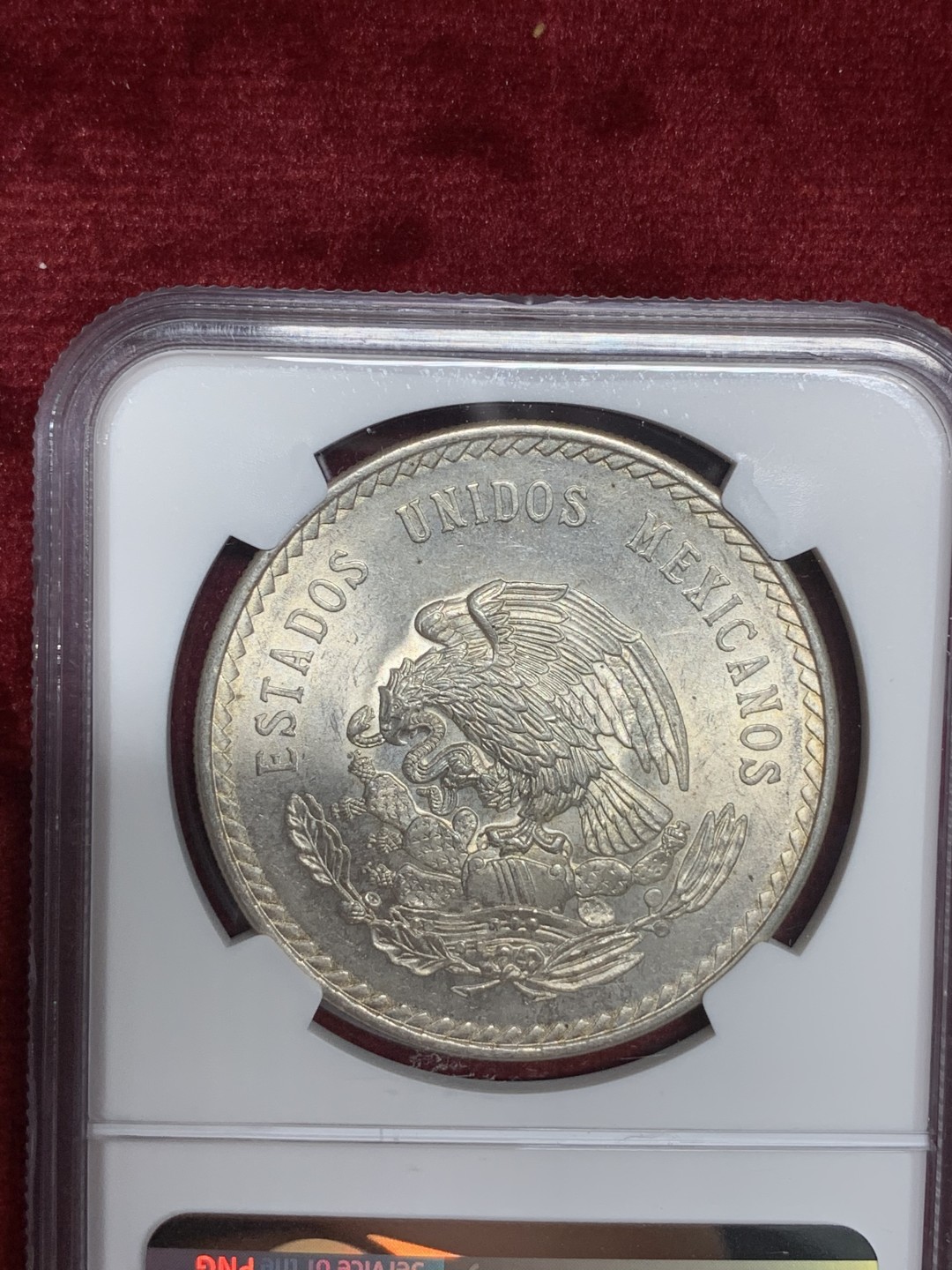 《竞宝斋》第76场-本周日，周一2场连拍（全场不限金额包邮） NGC-MS62 墨西哥 1947年印第安人 5比索大银币 好品原光