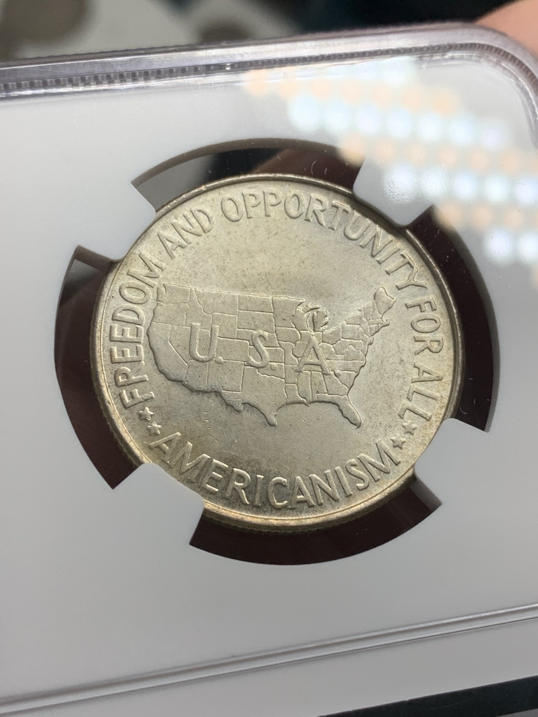 《竞宝斋》第76场-本周日，周一2场连拍（全场不限金额包邮） NGC-MS63 美国 1952年 华盛顿 半圆银币 顶级品相 淡彩包浆很舒服