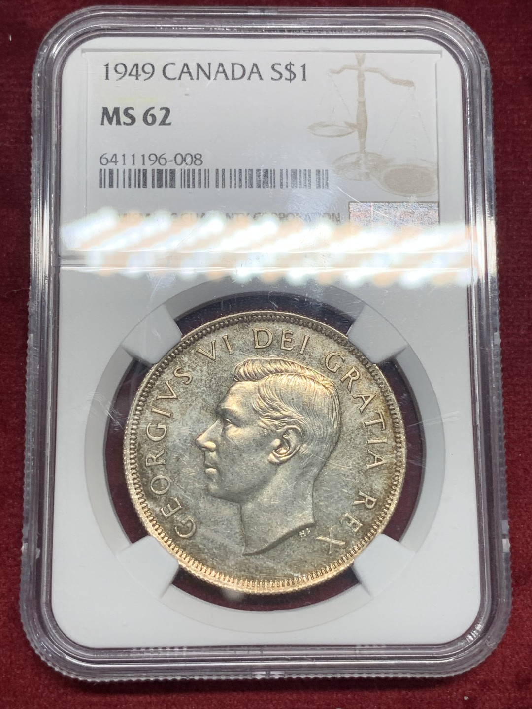 《竞宝斋》第76场-本周日，周一2场连拍（全场不限金额包邮） NGC-MS62 加拿大 1949年1元 纽芬兰加入联邦纪念银币 金黄色包浆细节清晰