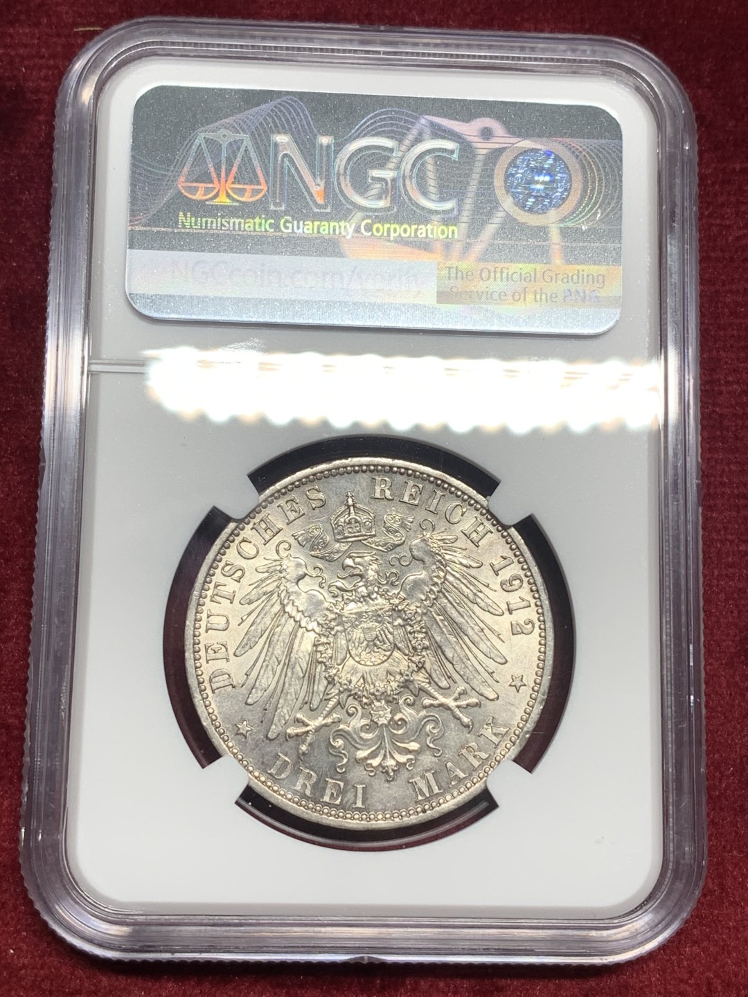 《竞宝斋》第76场-本周日，周一2场连拍（全场不限金额包邮） NGC-MS64 德国1912年 普鲁士威廉二世 3马克银币 原光好品 这样的东西现在也越来越贵