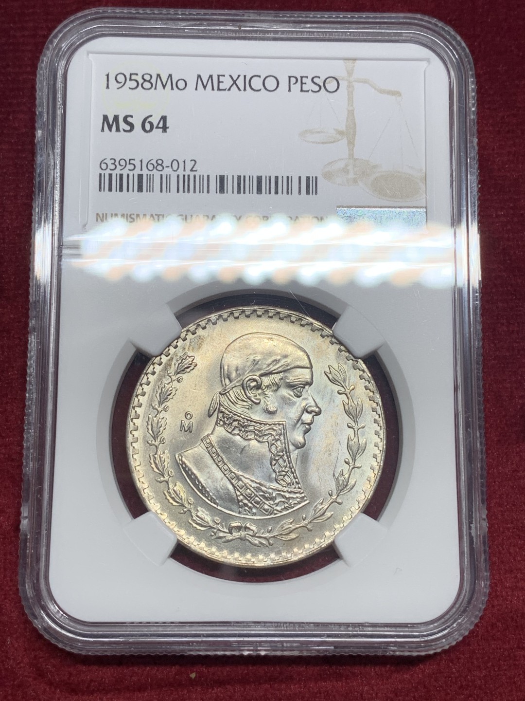 《竞宝斋》第76场-本周日，周一2场连拍（全场不限金额包邮） NGC-MS64 墨西哥 1958年 1比索小鹰洋 银币 原光品相一流