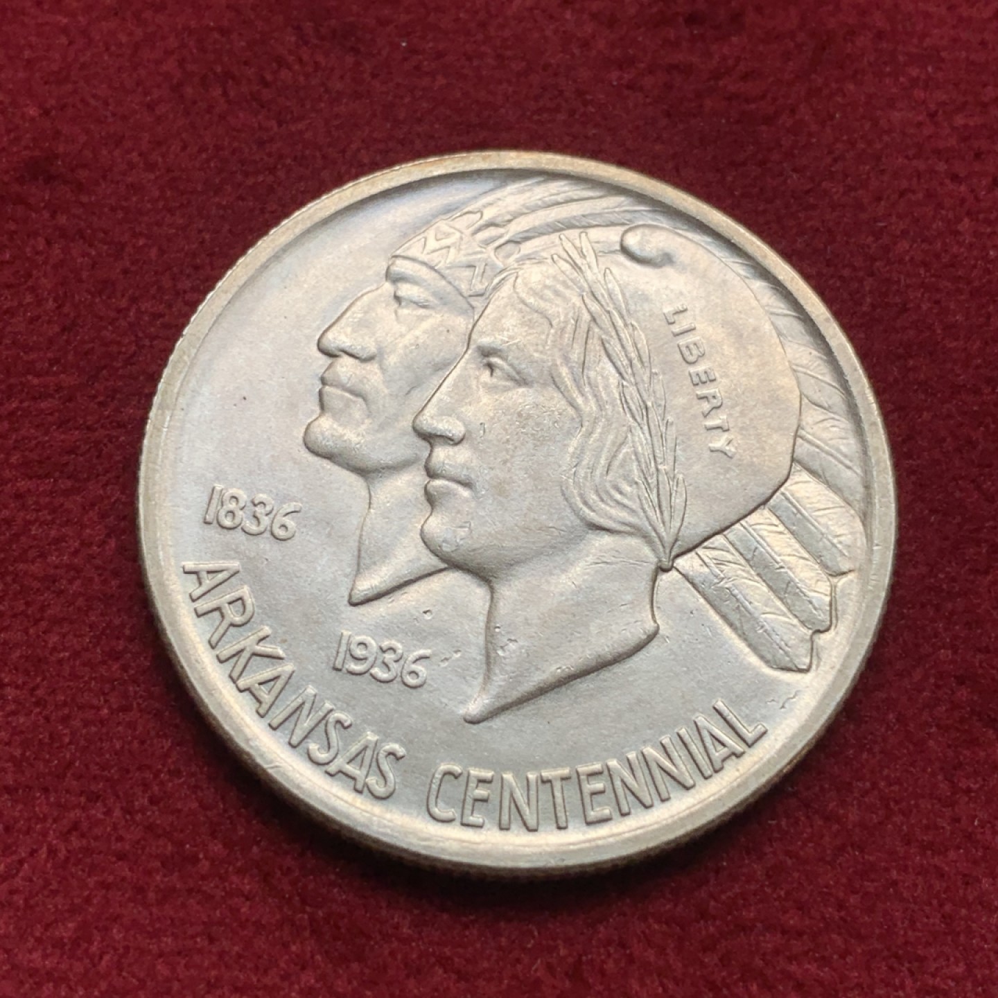 《竞宝斋》第76场-本周日，周一2场连拍（全场不限金额包邮） 美国 1936年 阿肯色州建国100周年 半美元纪念银币 12.5克 900银 发行量9660枚 少见品种