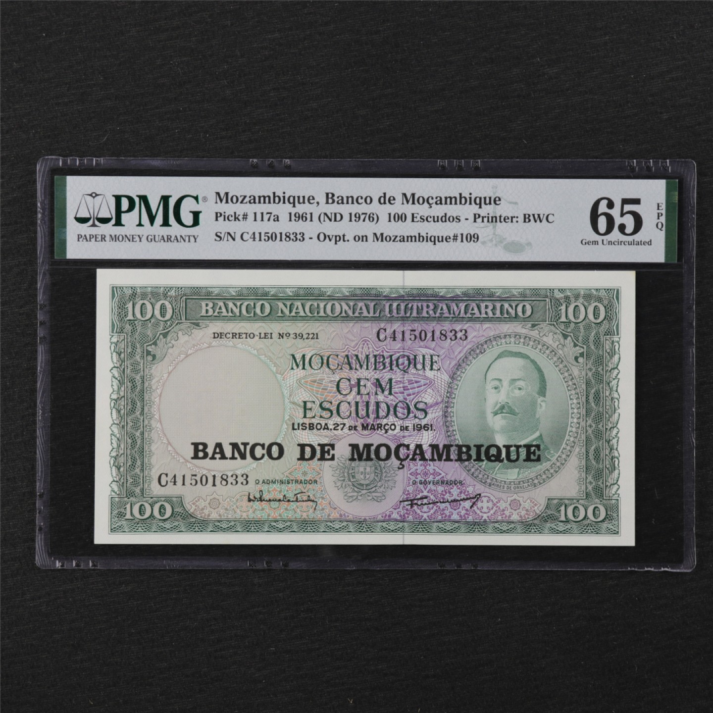 【亘邦集藏 】第120期拍卖 1961年 莫桑比克100Escudos PMG 65EPQ C41501833