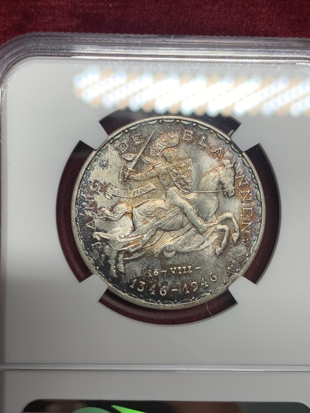 《竞宝斋》第76场-本周日，周一2场连拍（全场不限金额包邮） NGC-MS63 卢森堡 1946年 马剑 50法郎 银币少见品种