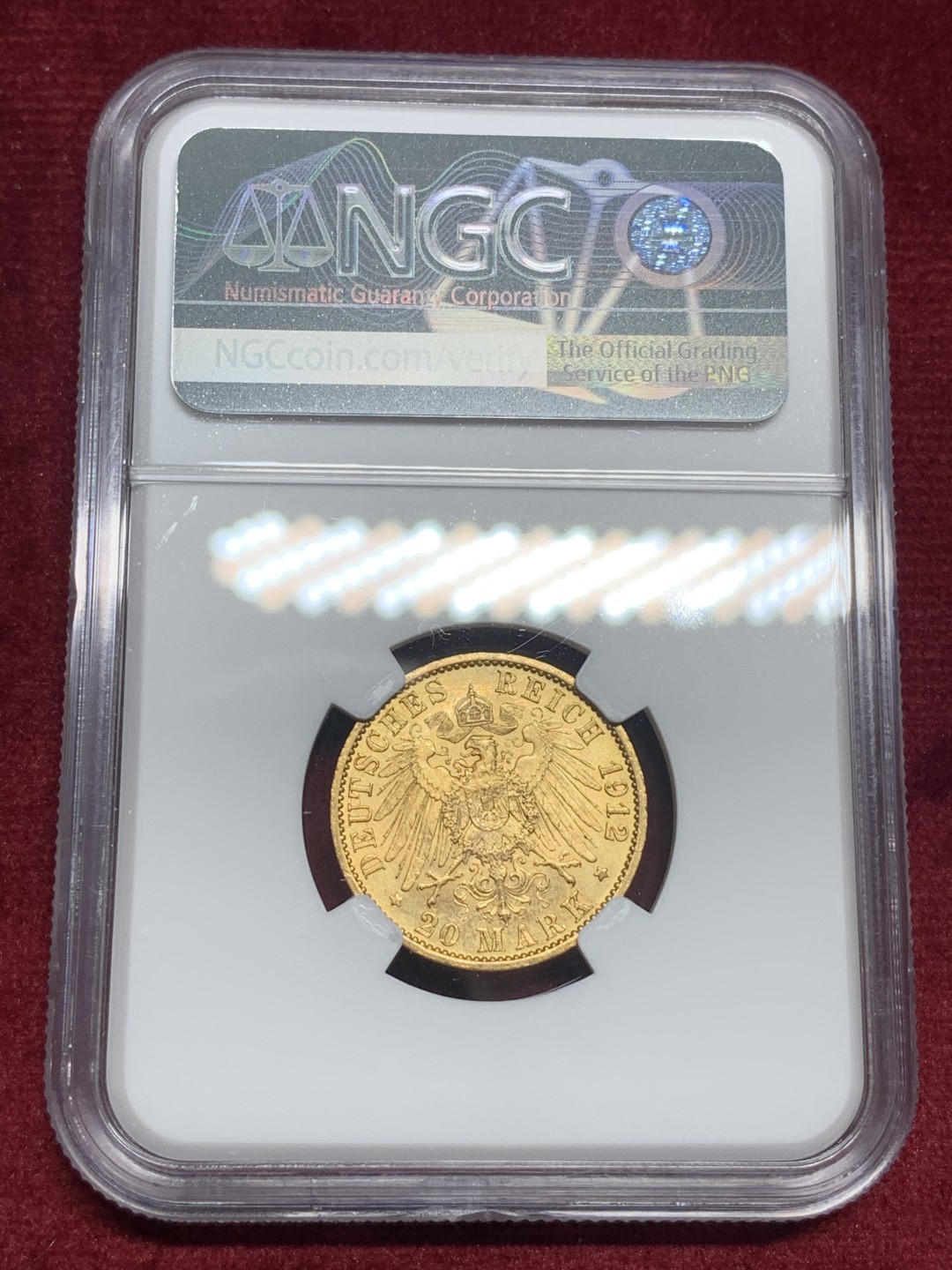 《竞宝斋》第76场-本周日，周一2场连拍（全场不限金额包邮） NGC-MS63 德国1912年 普鲁士威廉二世 20马克金币 