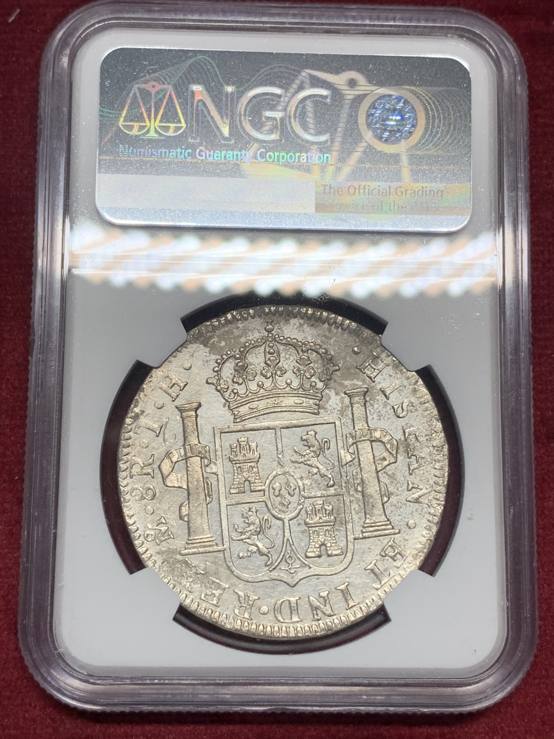 《竞宝斋》第76场-本周日，周一2场连拍（全场不限金额包邮） NGC UNC 墨西哥 1808年 卡四双柱8R 大银币  双面深打 银光十足