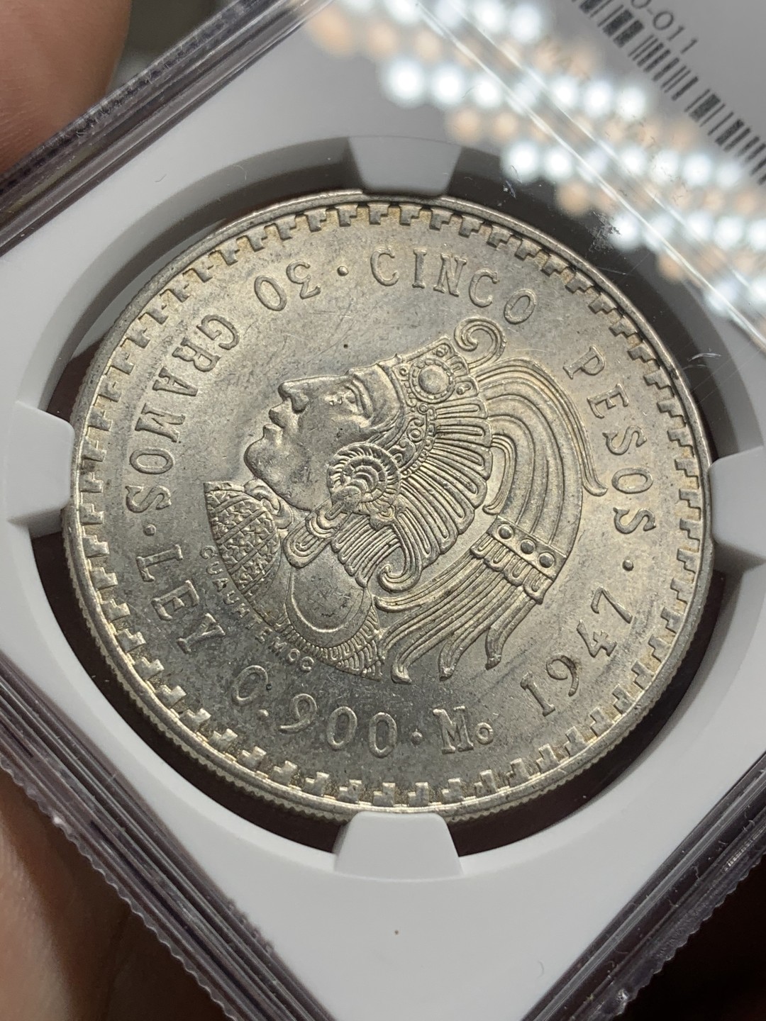 《竞宝斋》第76场-本周日，周一2场连拍（全场不限金额包邮） NGC-MS62 墨西哥 1947年印第安人 5比索大银币 好品原光