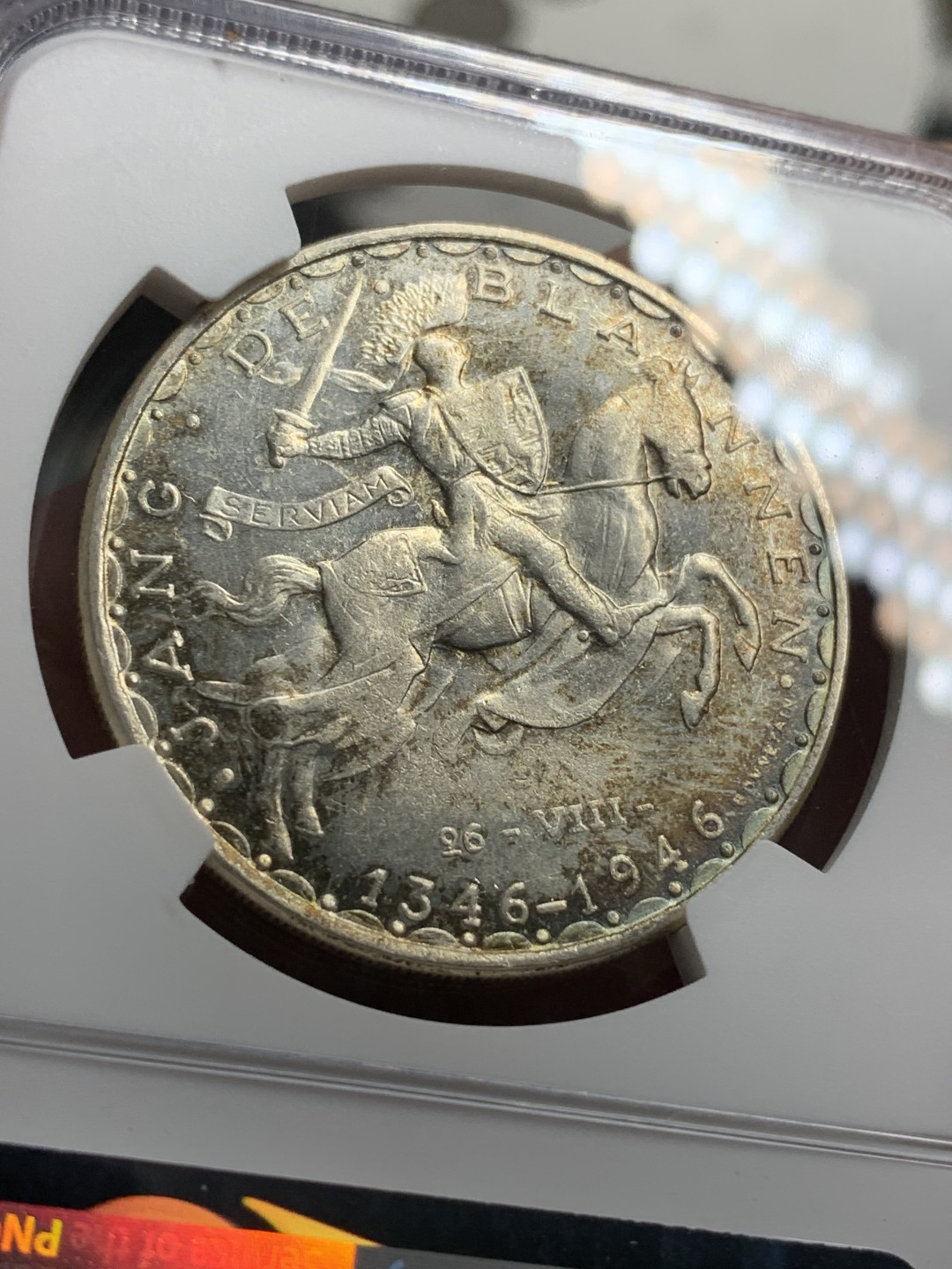 《竞宝斋》第76场-本周日，周一2场连拍（全场不限金额包邮） NGC-MS63 卢森堡 1946年 马剑100法郎 大银币少见品种