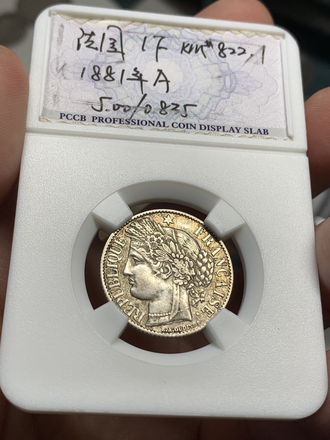 《竞宝斋》第76场-本周日，周一2场连拍（全场不限金额包邮） 1881年法国1法郎银币（银5克）原味包浆 细节不错