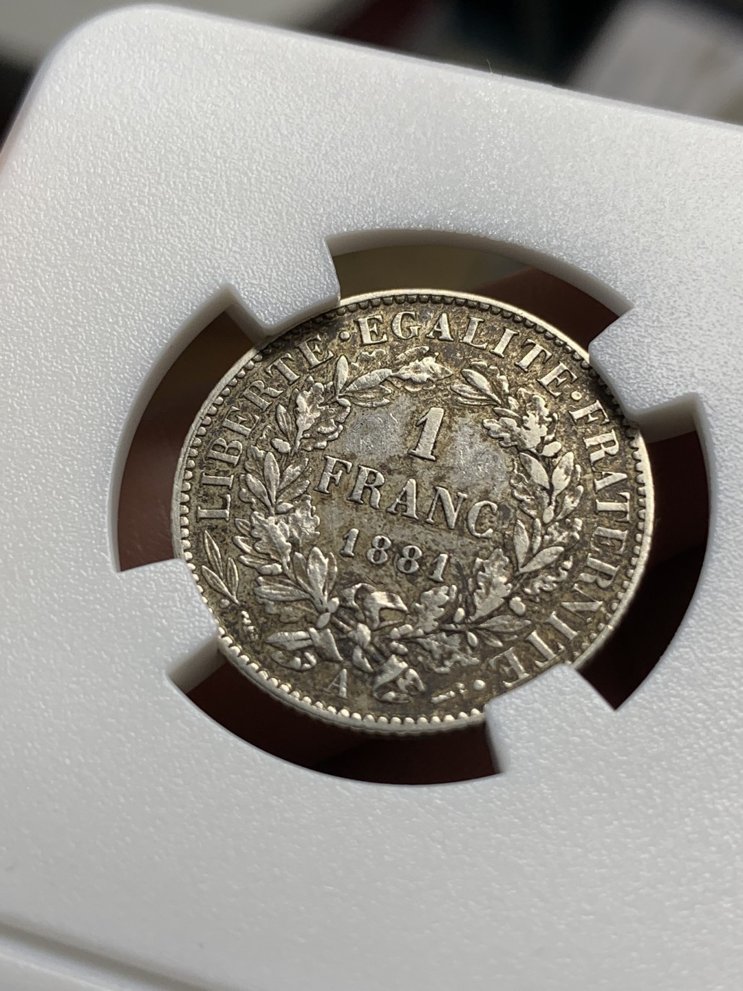 《竞宝斋》第76场-本周日，周一2场连拍（全场不限金额包邮） 1881年法国1法郎银币（银5克）原味包浆 细节不错