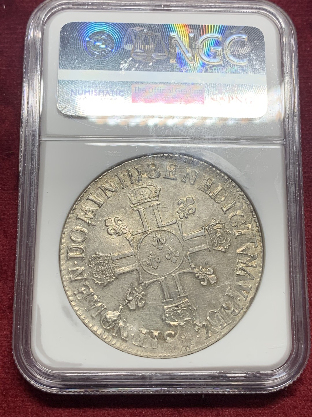 《竞宝斋》第76场-本周日，周一2场连拍（全场不限金额包邮） NGC AU58 1704年法国路易十四埃居 亚军分，黄油光深打无减重，这个版本全部是在旧币上重新压制，能有这个状态非常难得