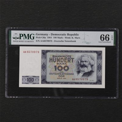 【亘邦集藏 】第120期拍卖 - 【AA冠】1964年 德国100马克 PMG 66EPQ AA6570979