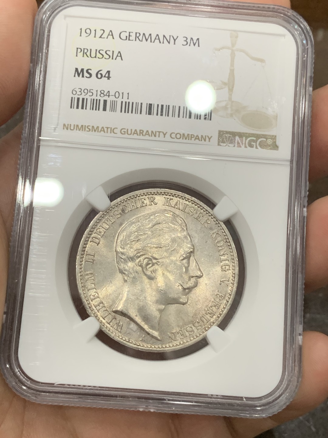 《竞宝斋》第76场-本周日，周一2场连拍（全场不限金额包邮） NGC-MS64 德国1912年 普鲁士威廉二世 3马克银币 原光好品 这样的东西现在也越来越贵