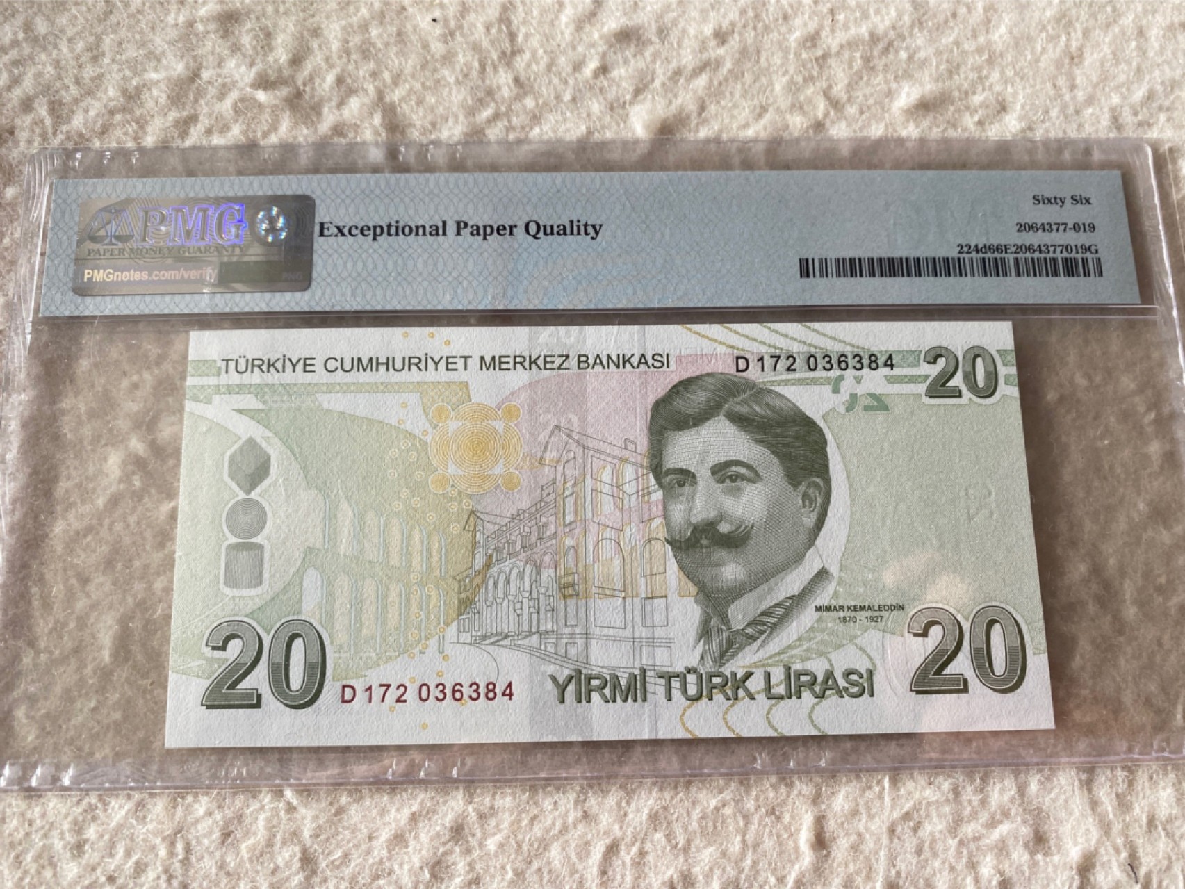 收藏联盟Quantum Auction 第177期拍卖 土耳其2009年20里拉 PMG66E 国父凯末尔