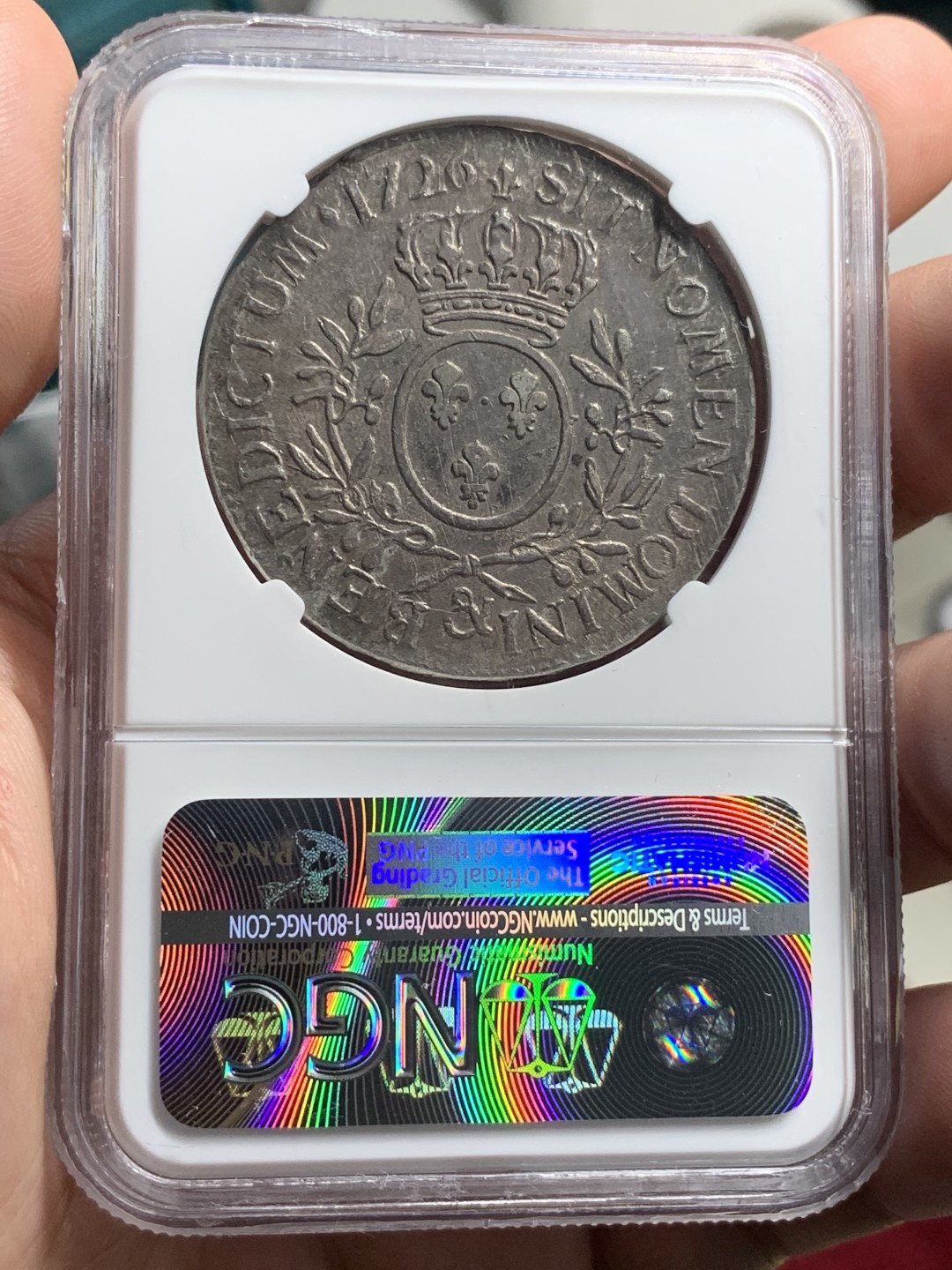 《竞宝斋》第76场-本周日，周一2场连拍（全场不限金额包邮） NGC AU50 1726年法国路易十五埃居 亚军分，稀少厂别埃克斯铸造，深灰包浆，深打压力足，背面边缘有极轻微的减重痕