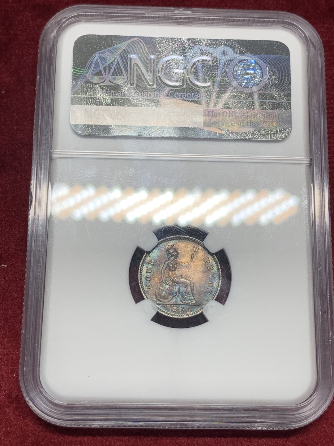 《竞宝斋》第76场-本周日，周一2场连拍（全场不限金额包邮） NGC-MS62 1836年英国 威廉四世 4便士银币 单枚成套 女神坐像版，主要用于英属圭亚那 双面五彩