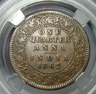 英属印度铜币,1862,维多利亚,四分之一安娜,规格：25mm,6.2g,自打标签盒子 - 英属印度铜币,1862,维多利亚,四分之一安娜,规格：25mm,6.2g,自打标签盒子
