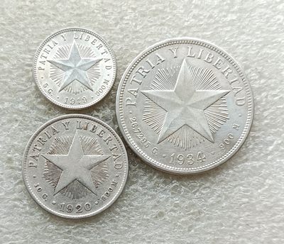 苏联怀表、各国币章，彼得堡拍卖第9期，全场包邮,7月22号晚七点半0元起拍   - 古巴1920-1949年银币三枚，20-40分，1934年1比索克朗型大银币