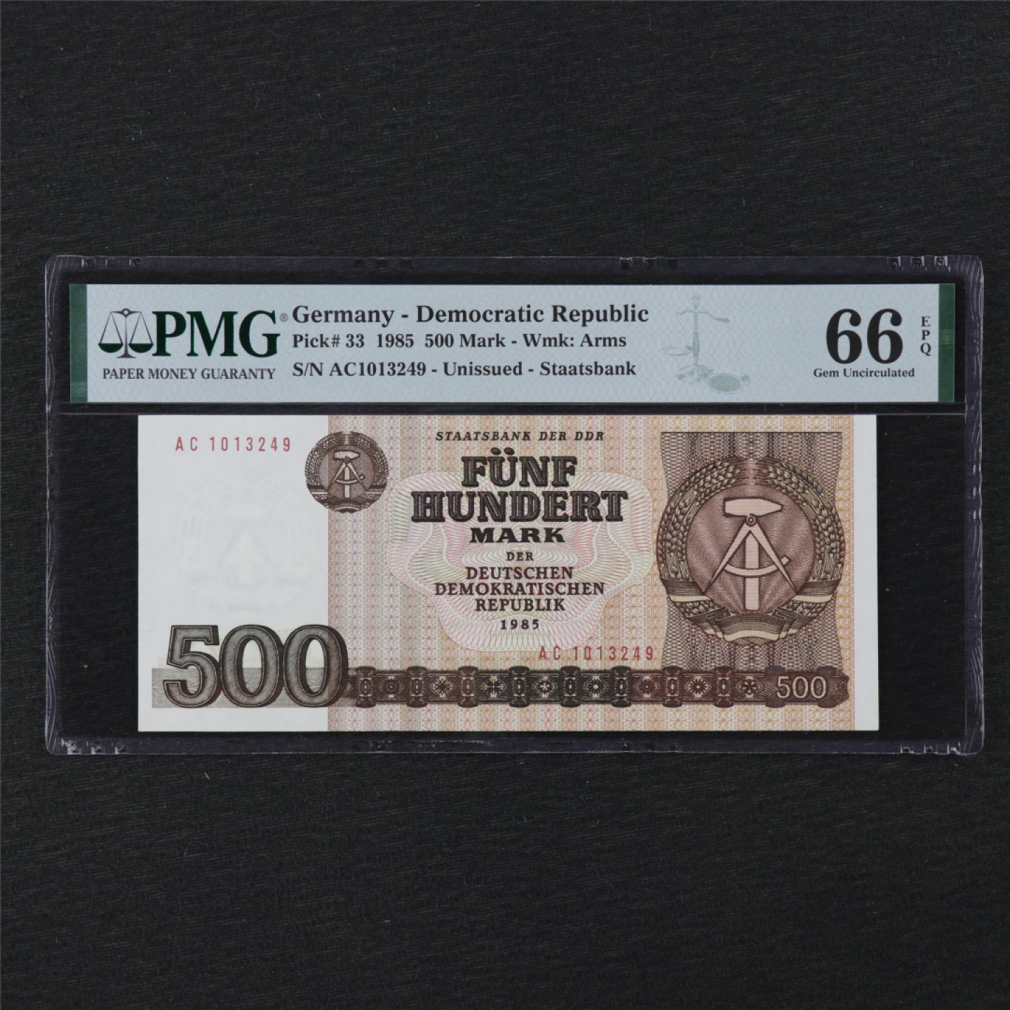 【亘邦集藏】第121期拍卖 1985年 德国500马克 PMG 66EPQ AC1013249