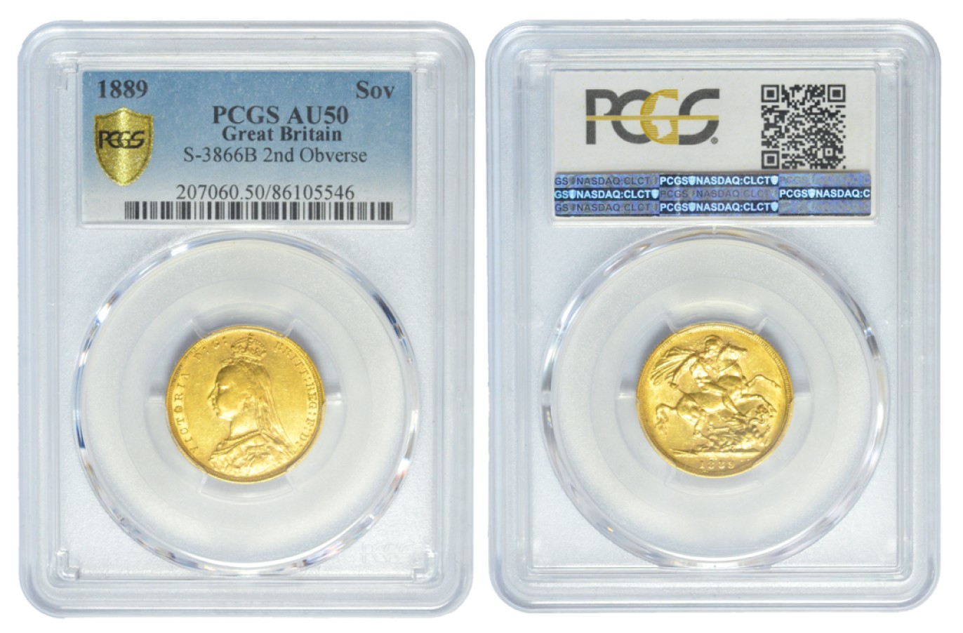冠军拍卖老纸币银元专场 1889年英国1英镑金币，KM-767，PCGS AU50