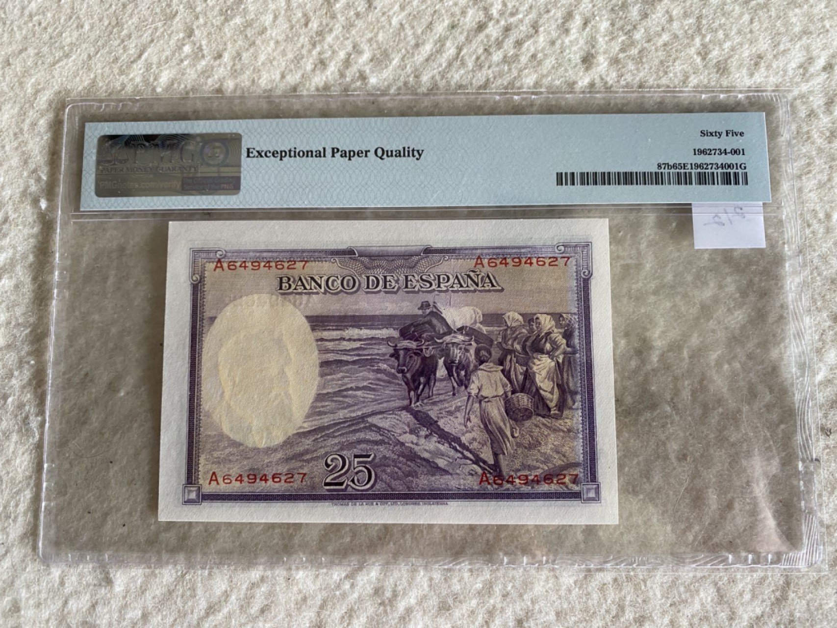 收藏联盟Quantum Auction 第176期拍卖 1936年西班牙25比塞塔 小华金 PMG65E