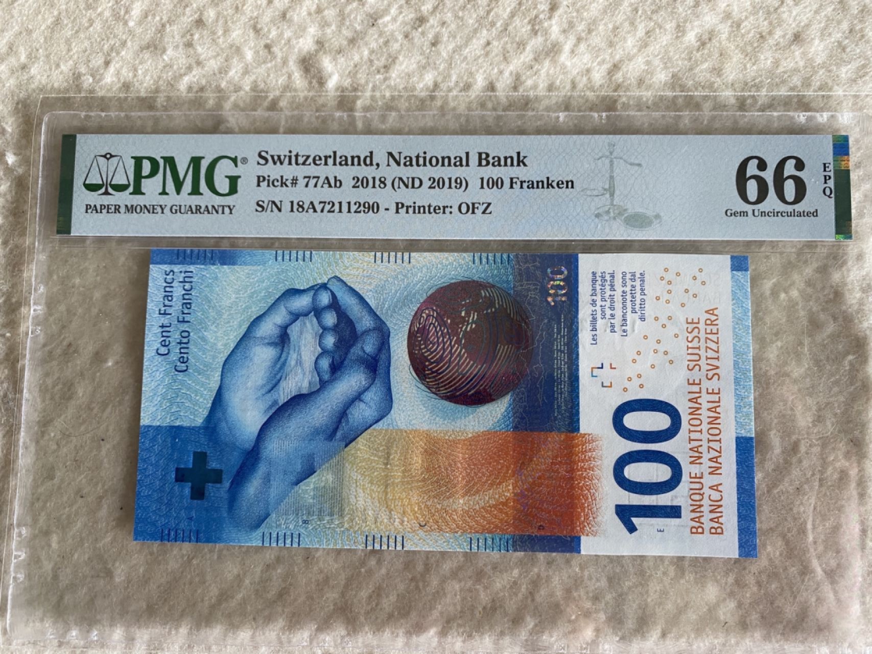 收藏联盟Quantum Auction 第176期拍卖 2018年瑞士100法郎A冠 PMG66E