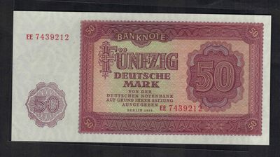 德国1955年50马克 东德 民主德国 克劳斯目录P-20 实物图 UNC   - 德国1955年50马克 东德 民主德国 克劳斯目录P-20 实物图 UNC  