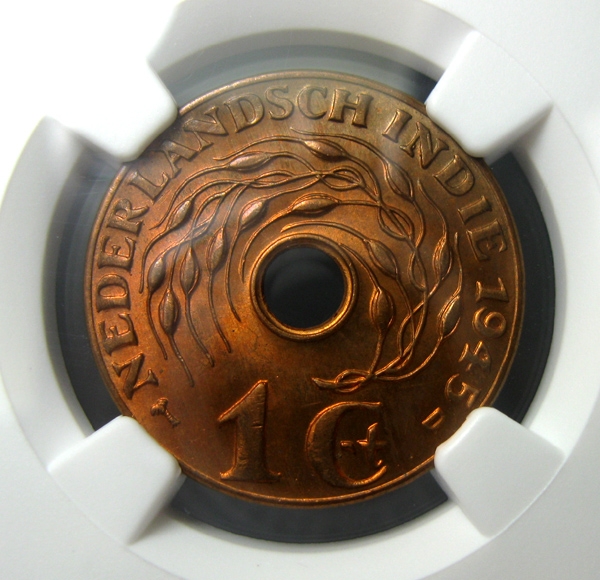NGC-MS64RB,荷属东印度,1945P,中孔铜币,约23mm,NGC评级R4120ix