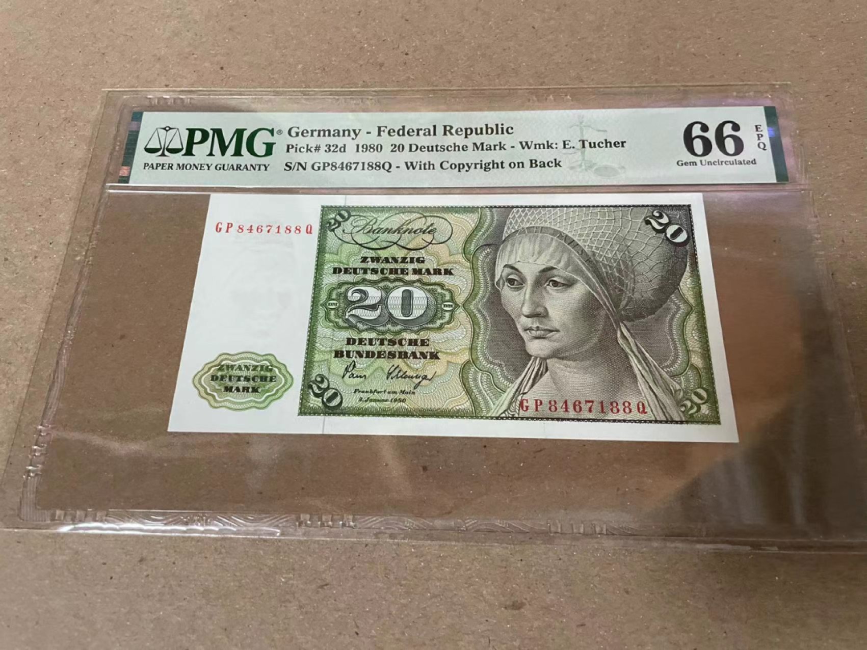 【Blue Auction】✨世界纸币精拍第206期【精】 【88尾】德国 1980年20马克 PMG66EPQ 