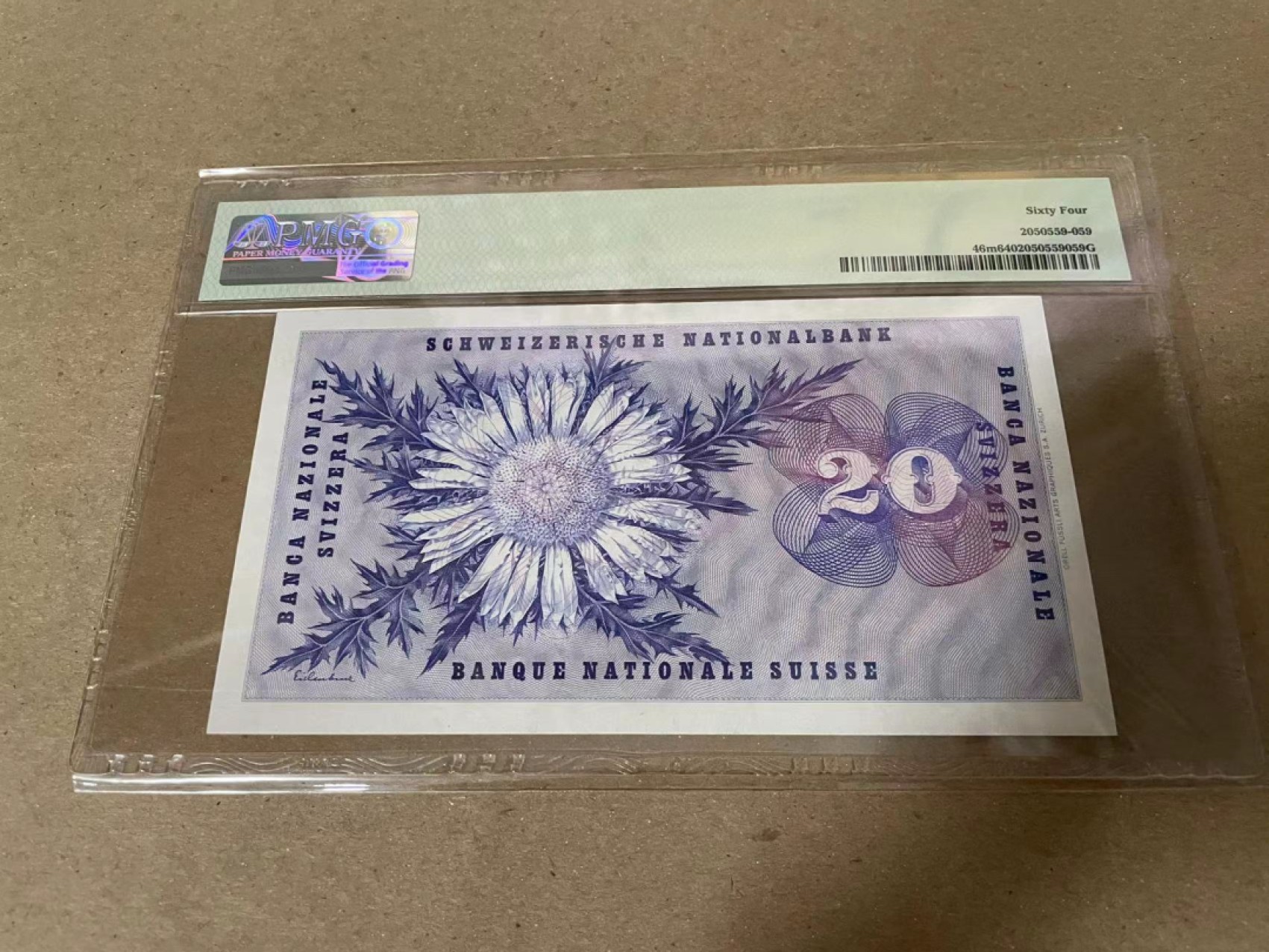 【Blue Auction】✨世界纸币精拍第206期【精】 瑞士 1965年20法郎 PMG64