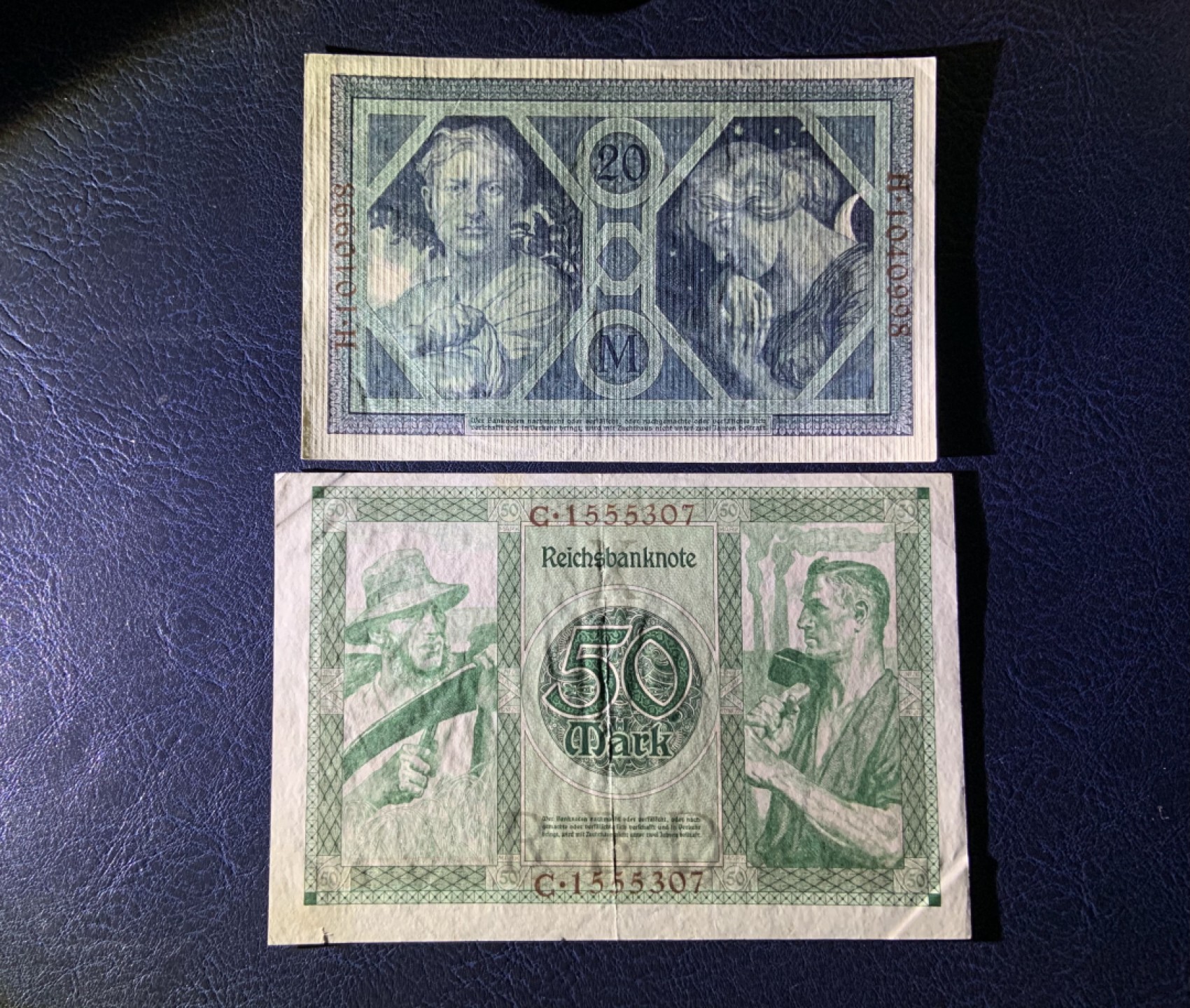 收藏联盟Quantum Auction 第179期拍卖 德国1915-1920年20和50马克  流通品相 精美老钞