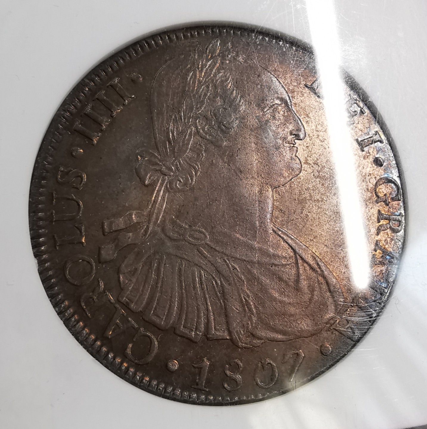 凡希社世界钱币微拍第二百零九期 荐！1807秘鲁卡四双柱NGC-MS62色调迷人！