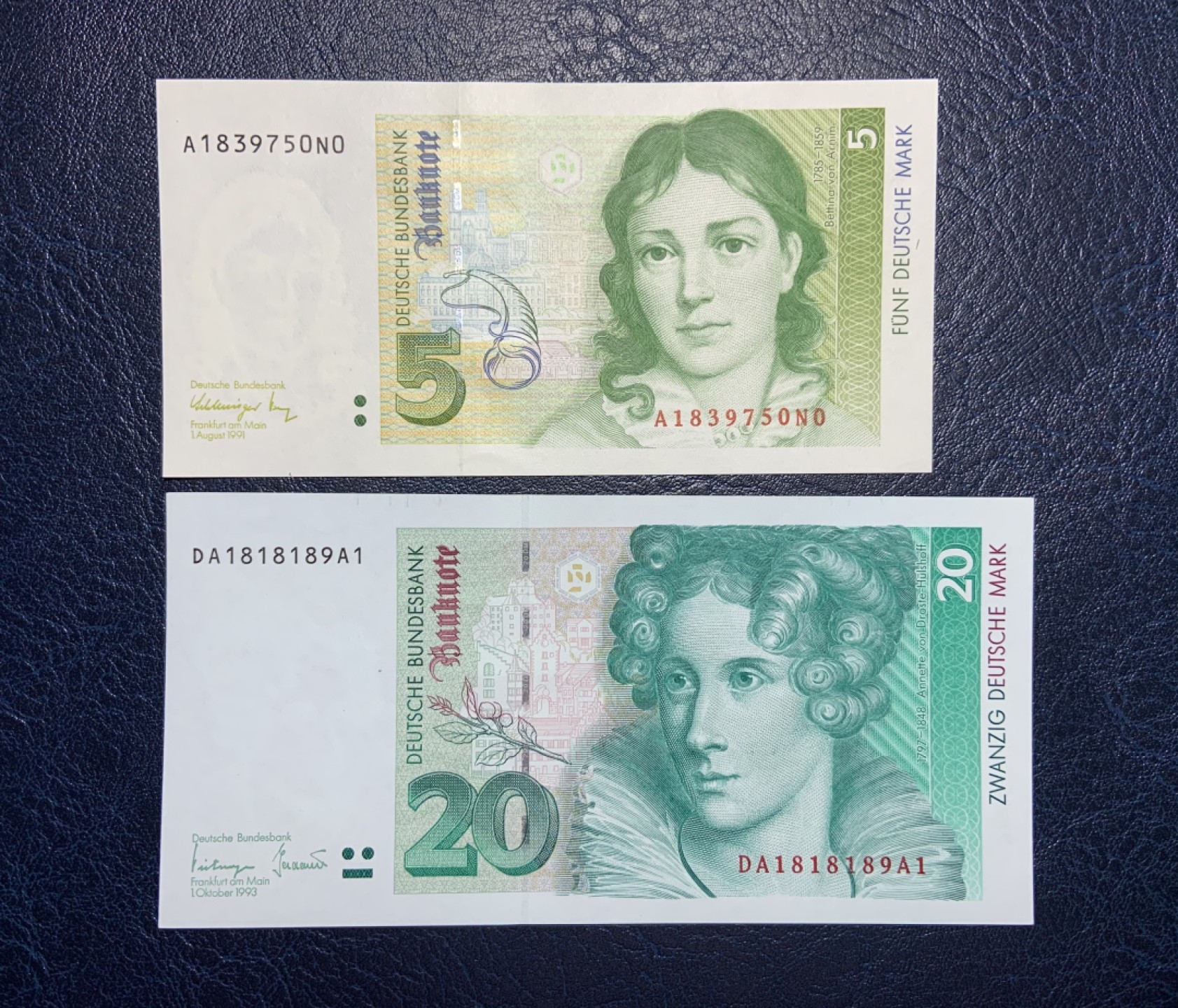 收藏联盟Quantum Auction 第179期拍卖 德国1991-1993年5和20马克 全新UNC 