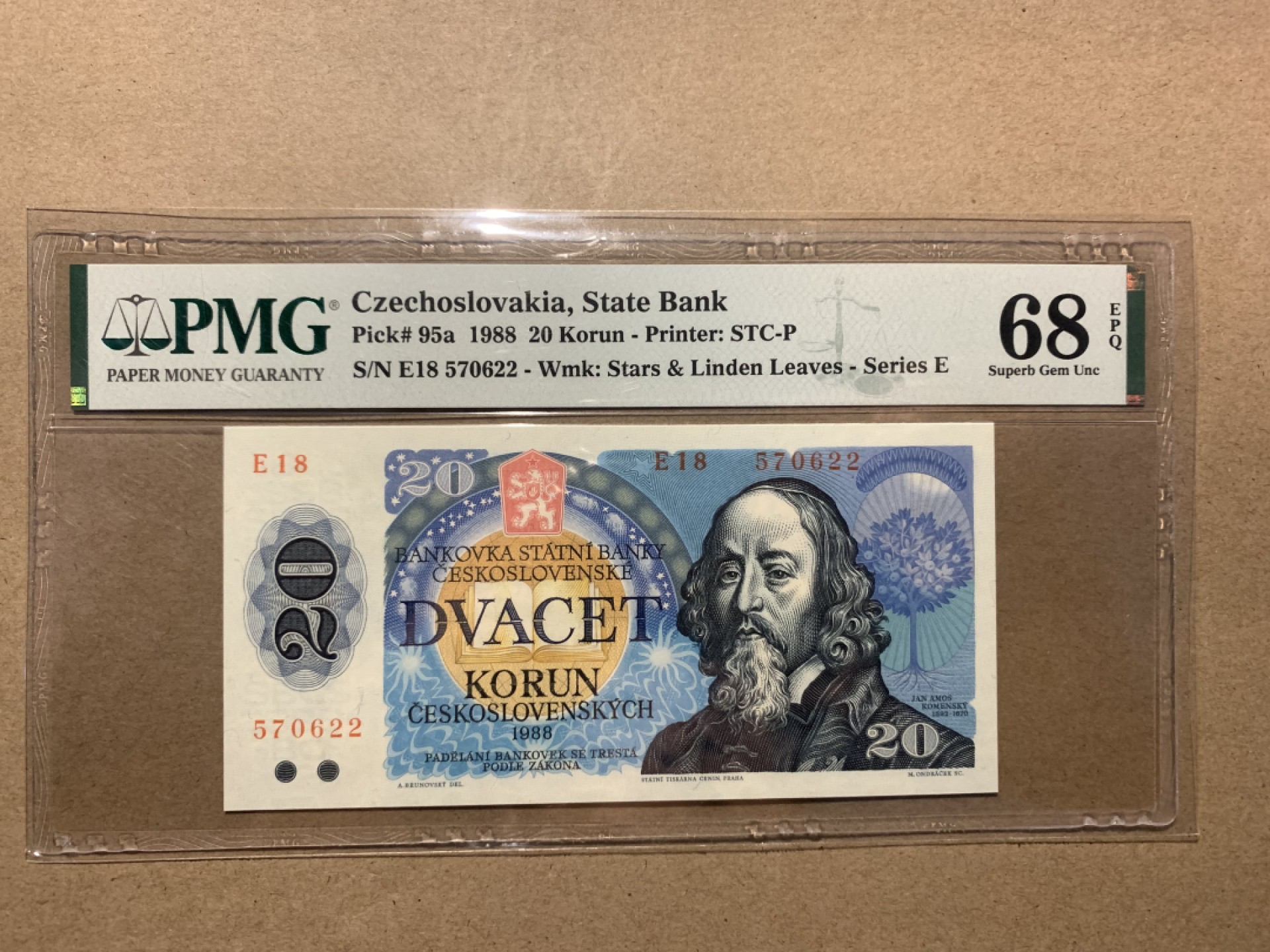 【Blue Auction】✨世界纸币精拍第206期【精】 【仅1张更高分】捷斯 1988年20克朗 PMG68EPQ 超高分